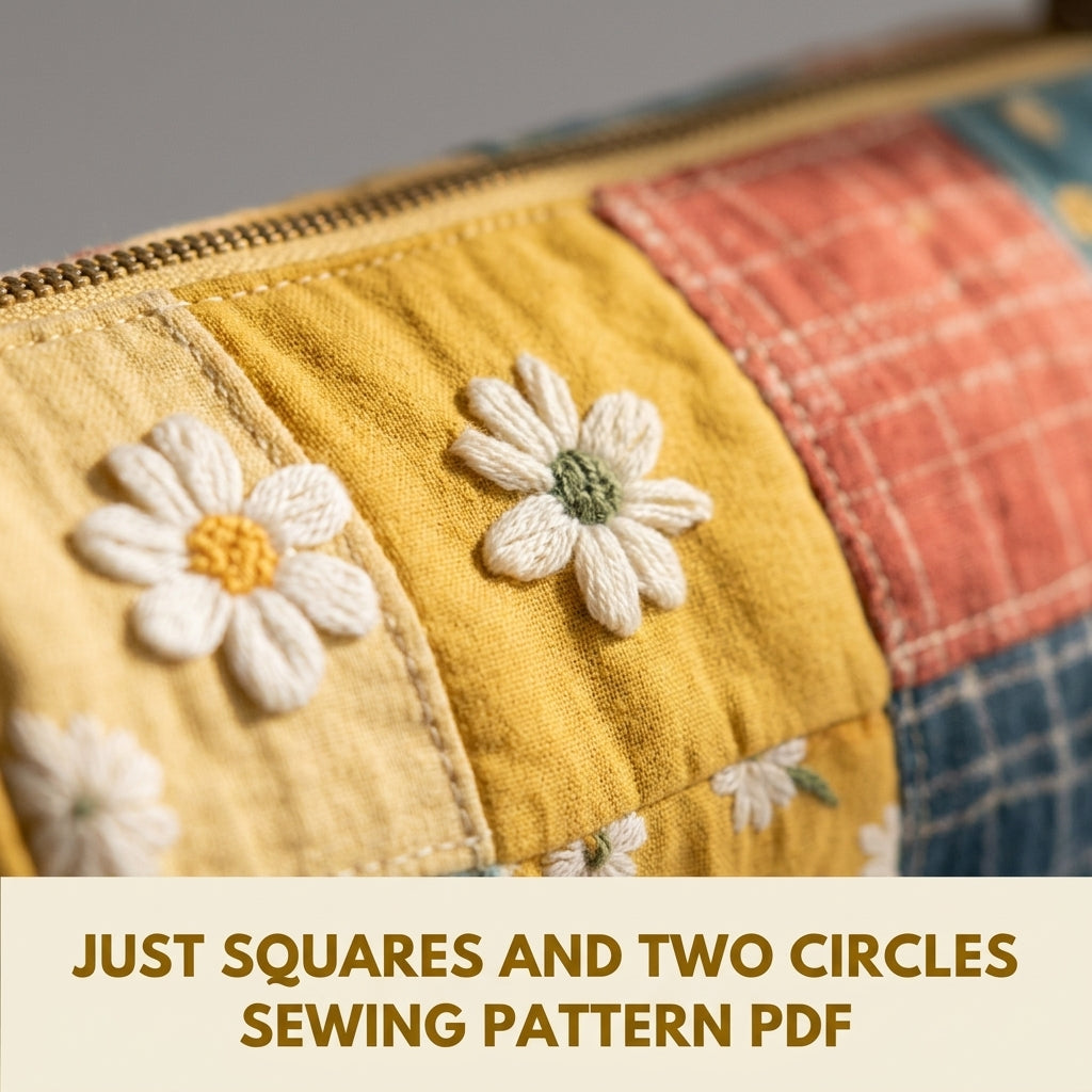 Daisy Patchwork Barrel Bag Sewing Pattern PDF – Quilted Cylinder Handbag with Zip