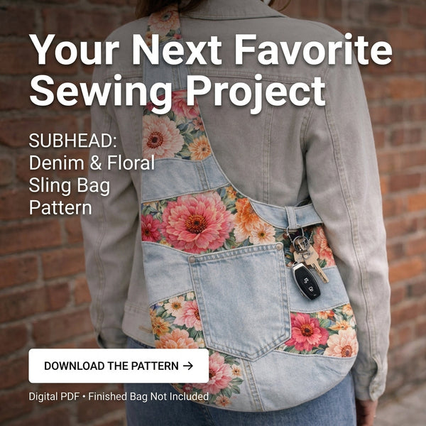 Upcycled Denim Sling Bag PDF Sewing Pattern | Patchwork Jeans & Floral