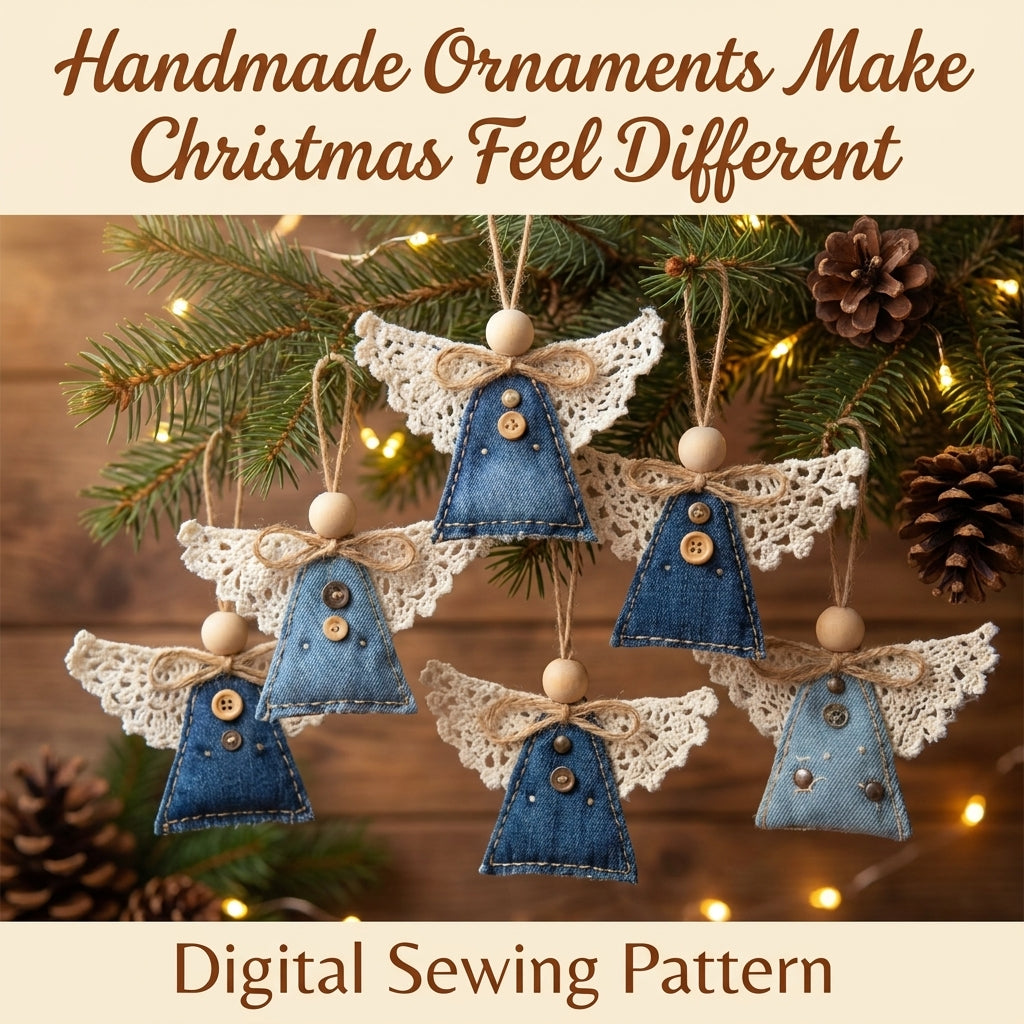 Denim Angel Ornament PDF Sewing Pattern | Upcycled Jeans Christmas Decorations | Scrap-Busting Beginner Project | Instant Download