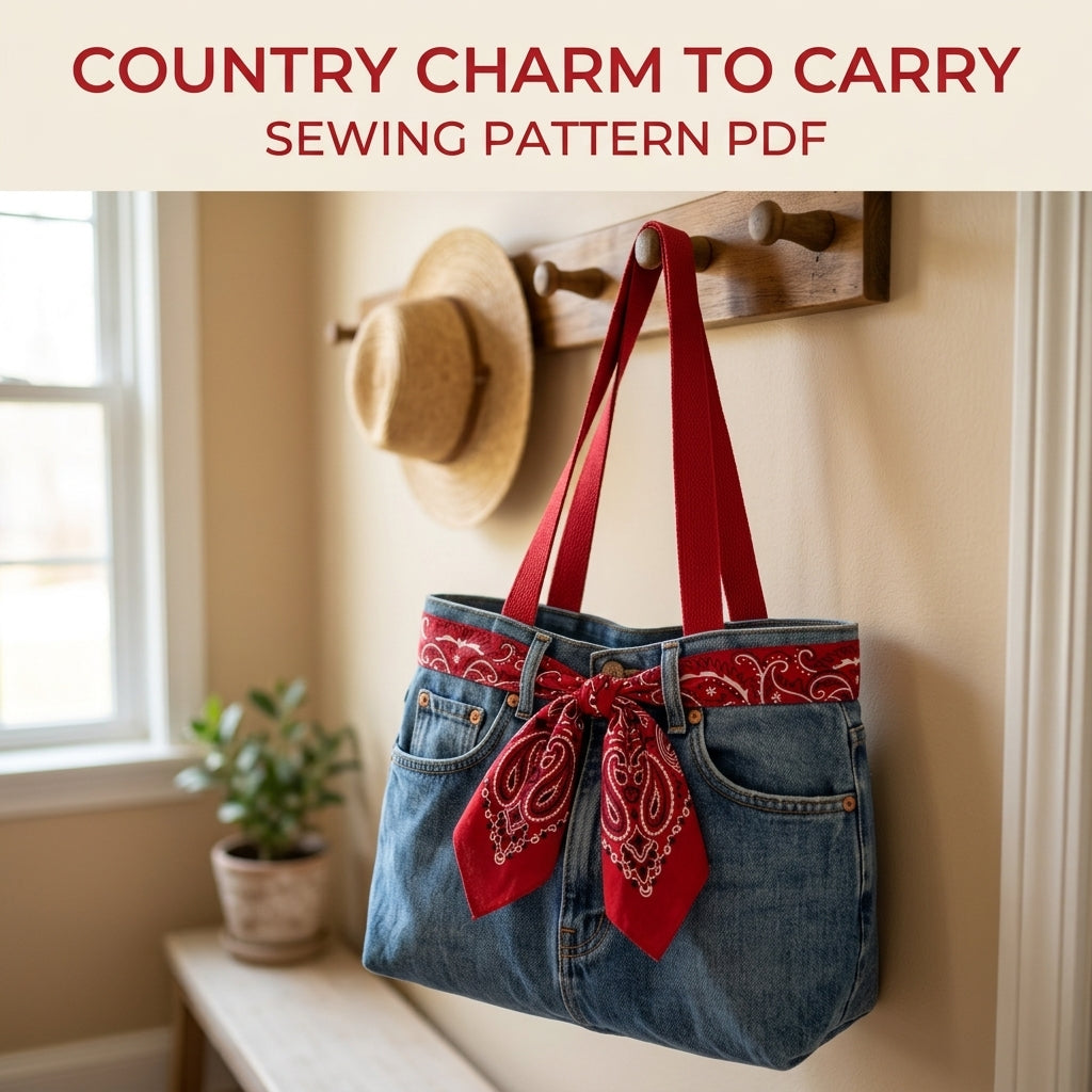 Bandana Bow Jeans Bag Sewing Pattern PDF – Upcycled Denim Shoulder Bag