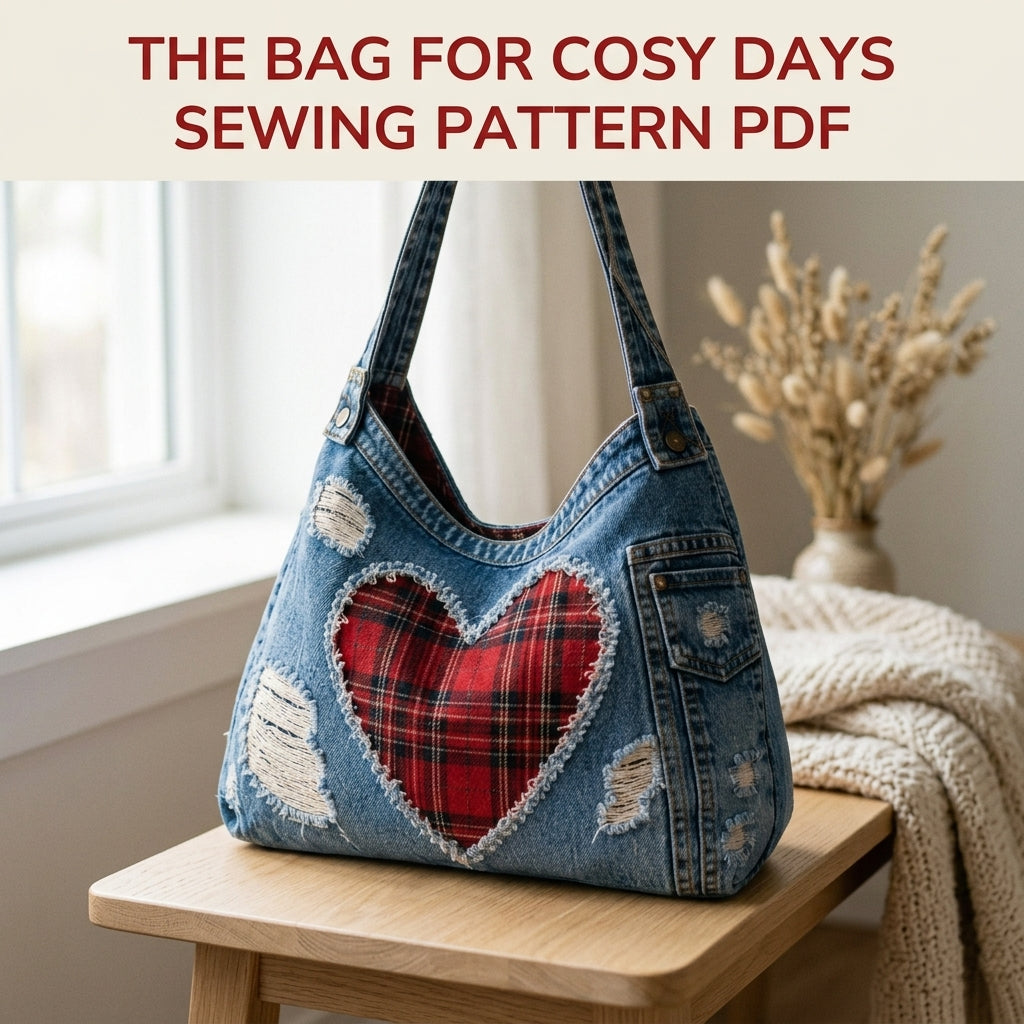 Tartan Heart Denim Hobo Bag Sewing Pattern PDF – Upcycled Jeans Bag with Plaid Heart