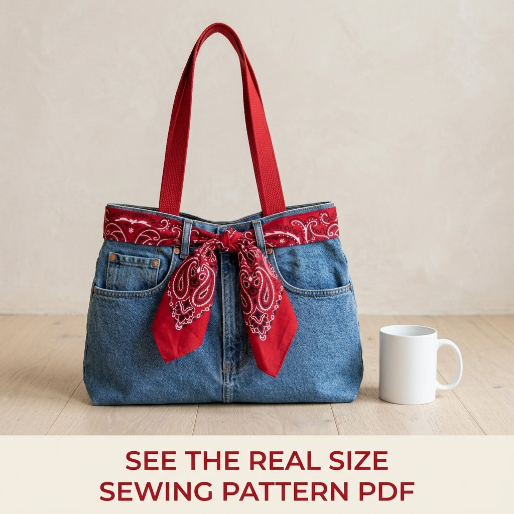 Bandana Bow Jeans Bag Sewing Pattern PDF – Upcycled Denim Shoulder Bag