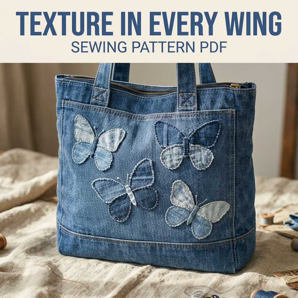 Denim Butterfly Zip Tote Sewing Pattern PDF – Upcycled Jeans Bag with Butterfly Appliqué
