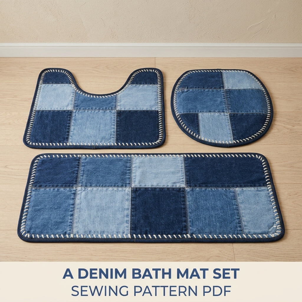 Denim Patchwork Bath Mat Set Sewing Pattern PDF – Upcycled Jeans Bathroom Rugs