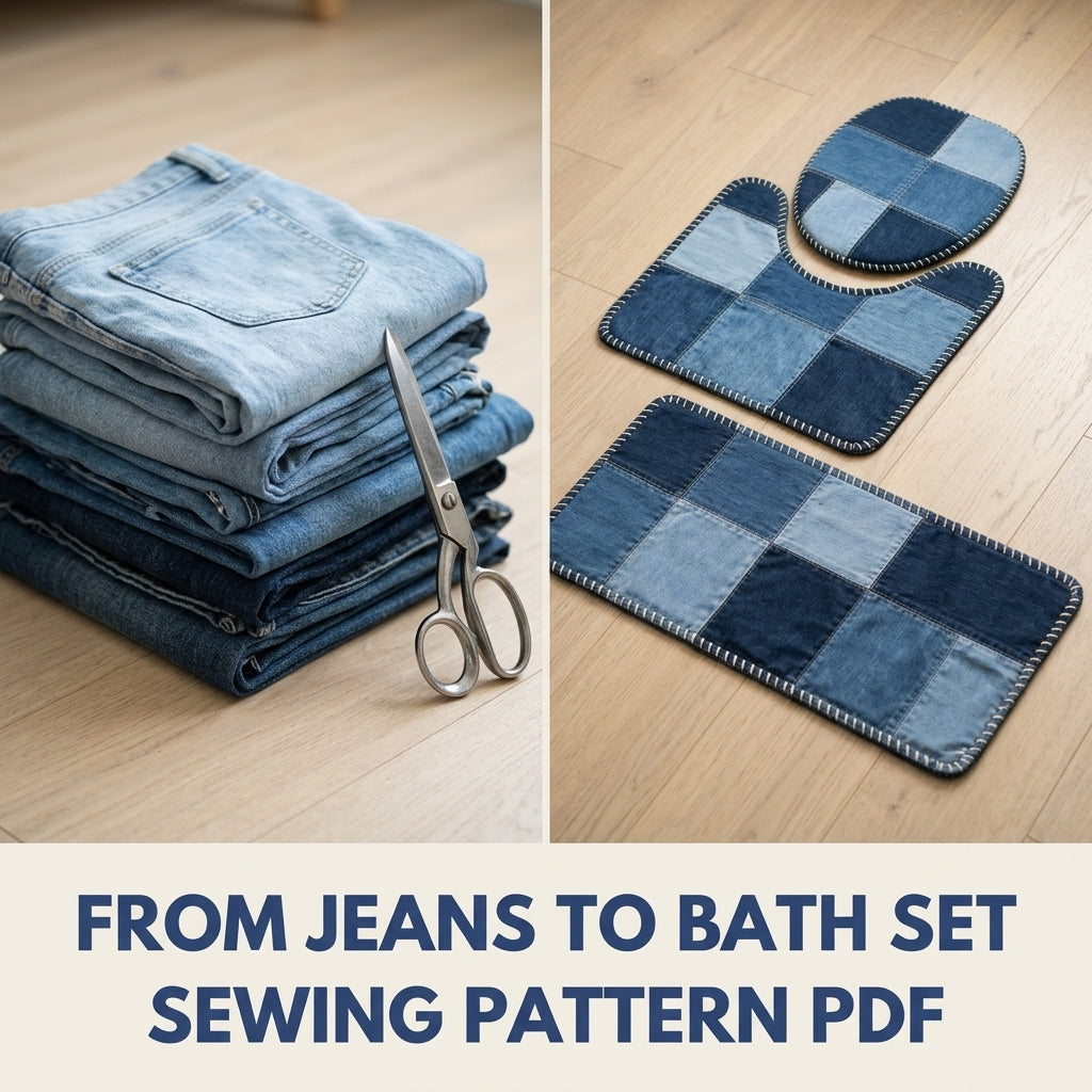 Denim Patchwork Bath Mat Set Sewing Pattern PDF – Upcycled Jeans Bathroom Rugs