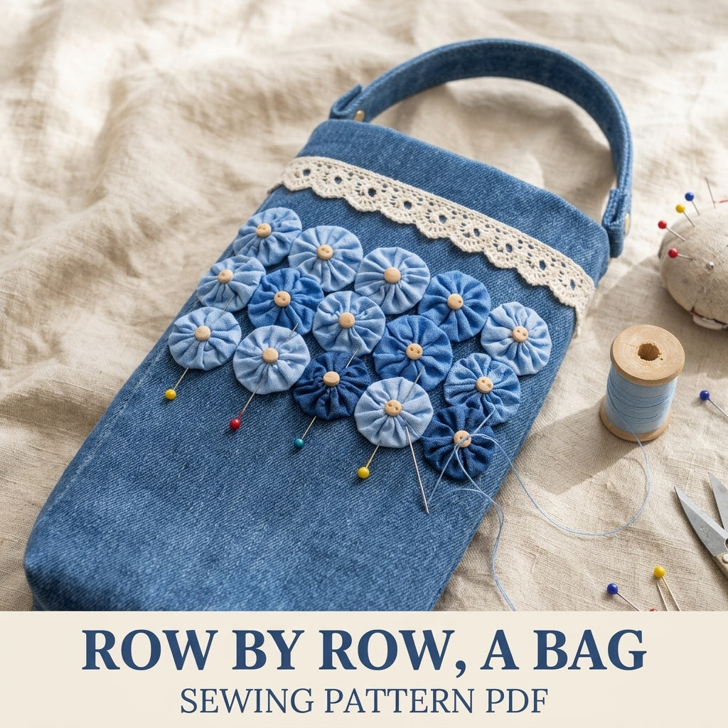 Yo-Yo Flower Denim Bottle Bag Sewing Pattern PDF – Crossbody Water Bottle Holder