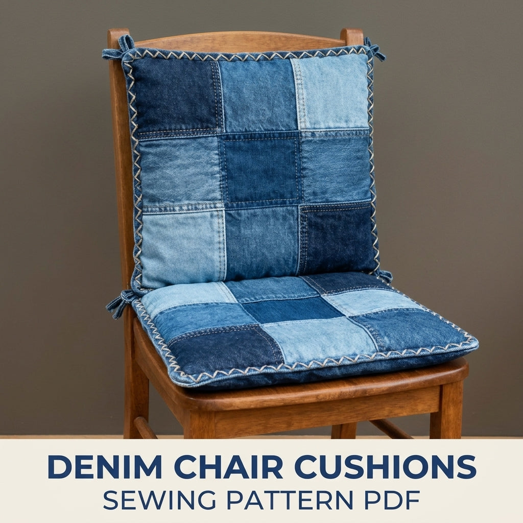 Denim Patchwork Chair Cushion Set Sewing Pattern PDF – Upcycled Jeans Seat Pads