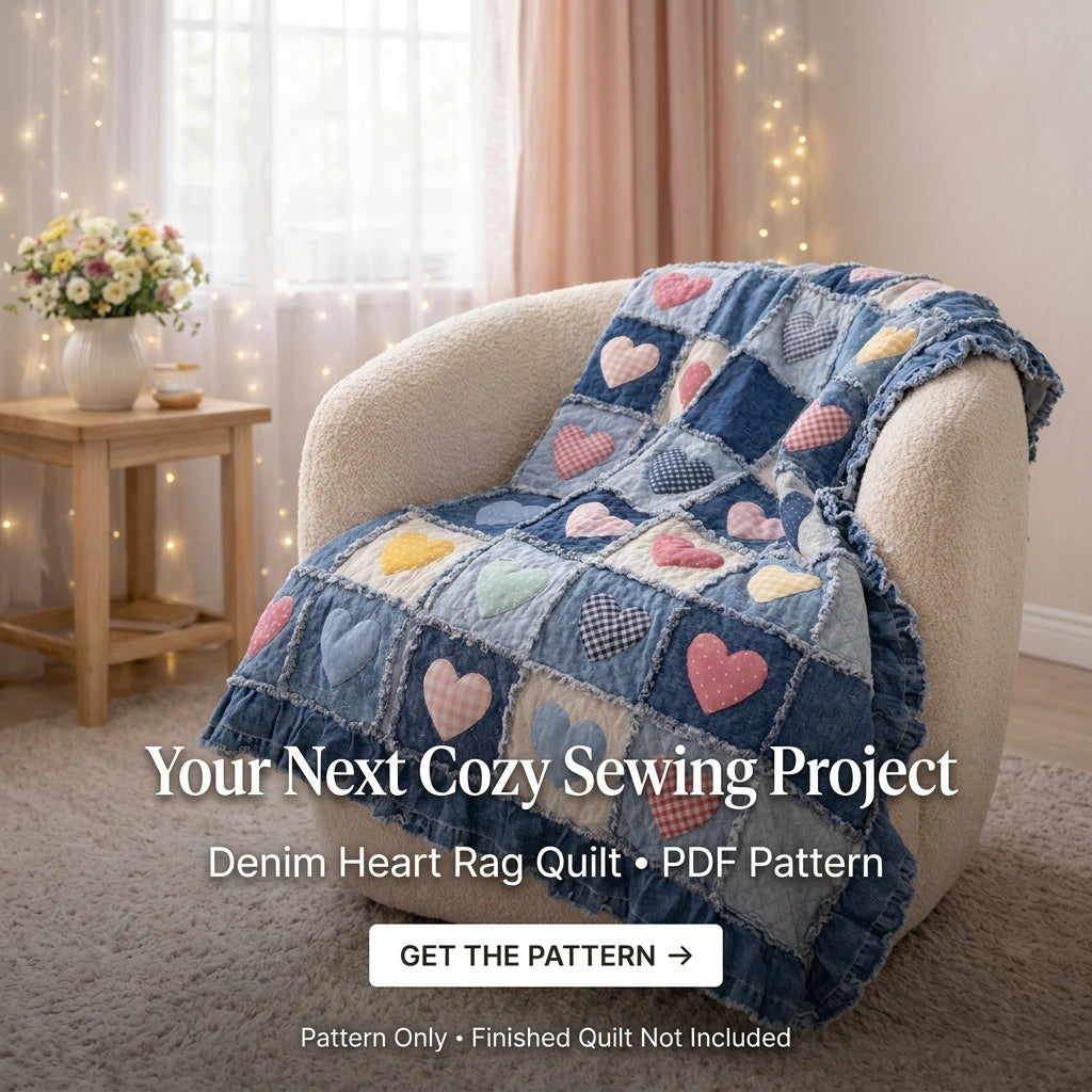Denim Heart Rag Quilt Pattern – Upcycled Jeans Patchwork Quilt