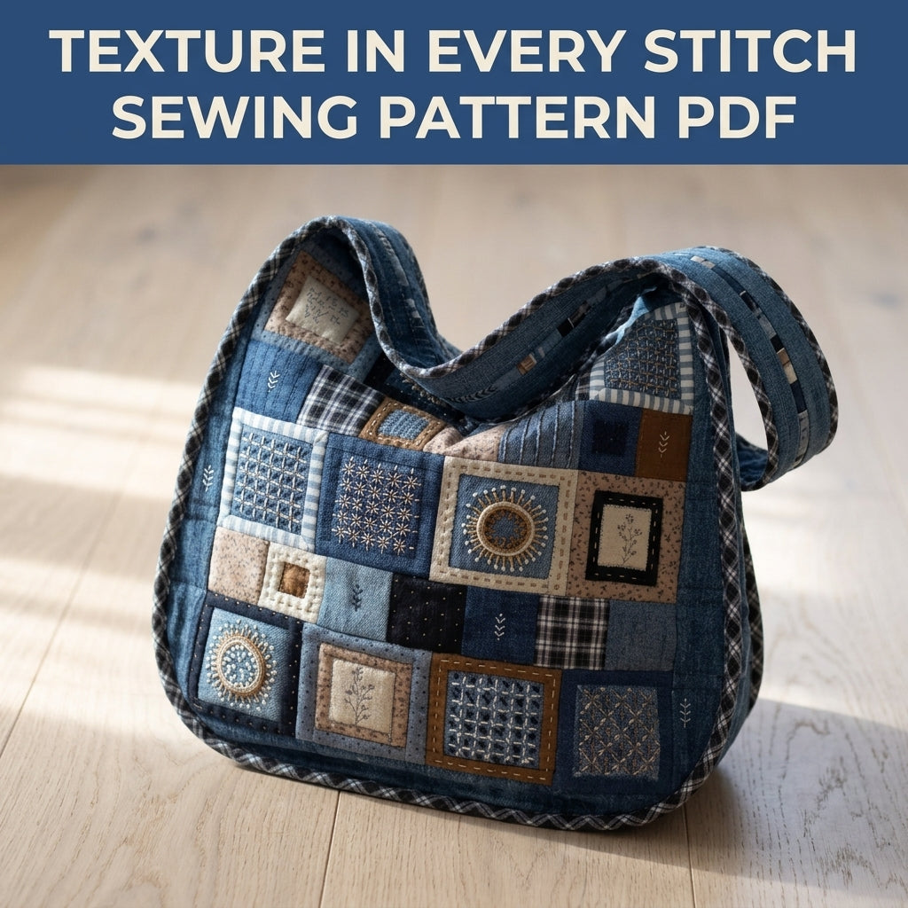 Embroidered Denim Hobo Bag Sewing Pattern PDF – Patchwork Bag with Hand Embroidery