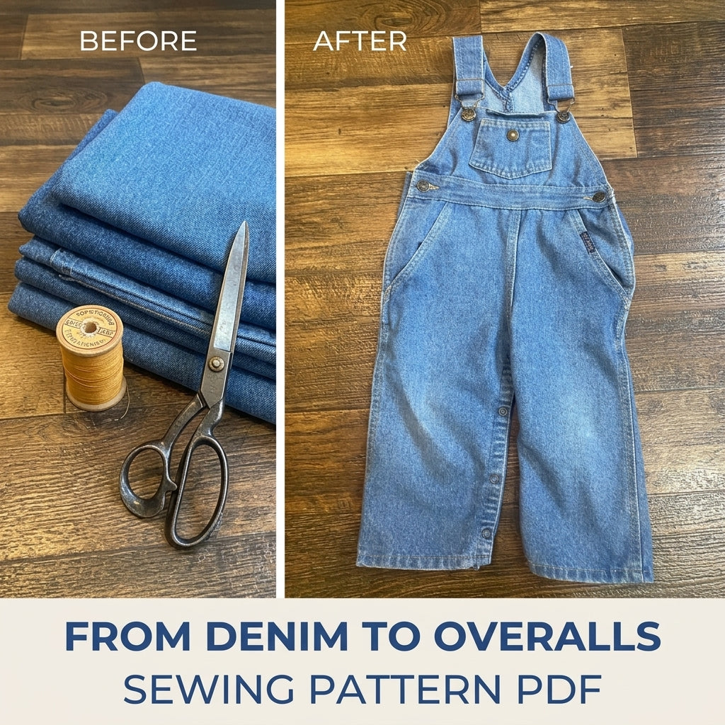 Kids Denim Overalls Sewing Pattern PDF – Toddler Bib Overalls with Snap Legs