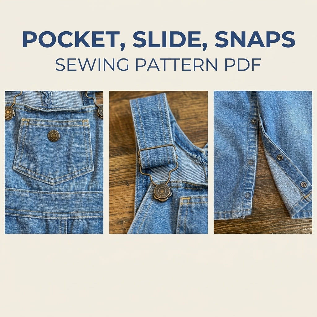 Kids Denim Overalls Sewing Pattern PDF – Toddler Bib Overalls with Snap Legs