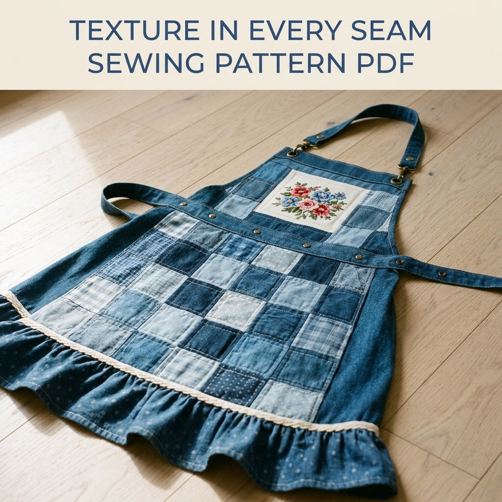 Blue Denim Patchwork Apron Sewing Pattern PDF – Upcycled Jeans Apron