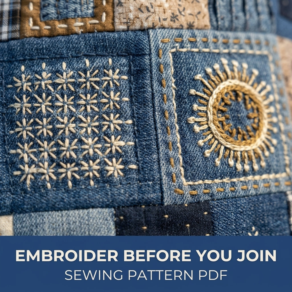 Embroidered Denim Hobo Bag Sewing Pattern PDF – Patchwork Bag with Hand Embroidery