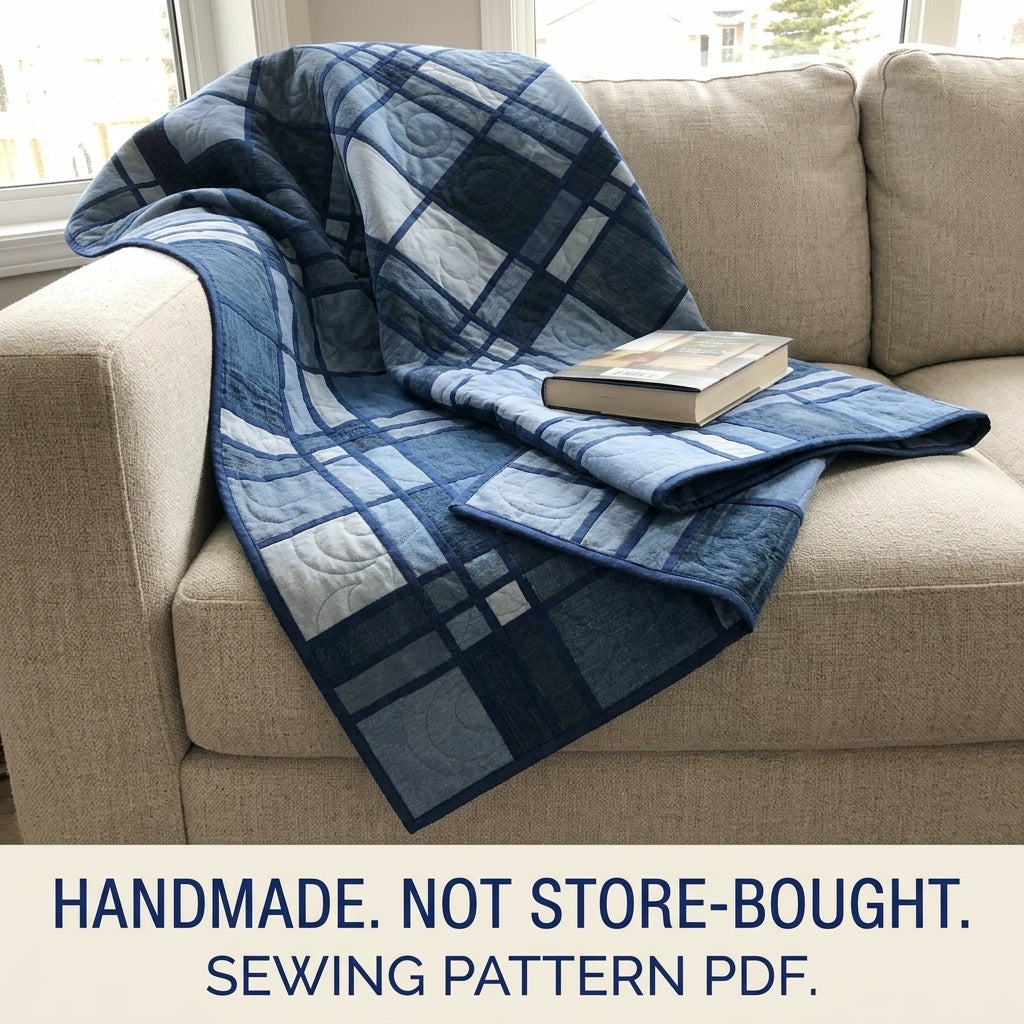 Denim Plaid Quilt Sewing Pattern PDF – Upcycled Jeans Tartan Quilt