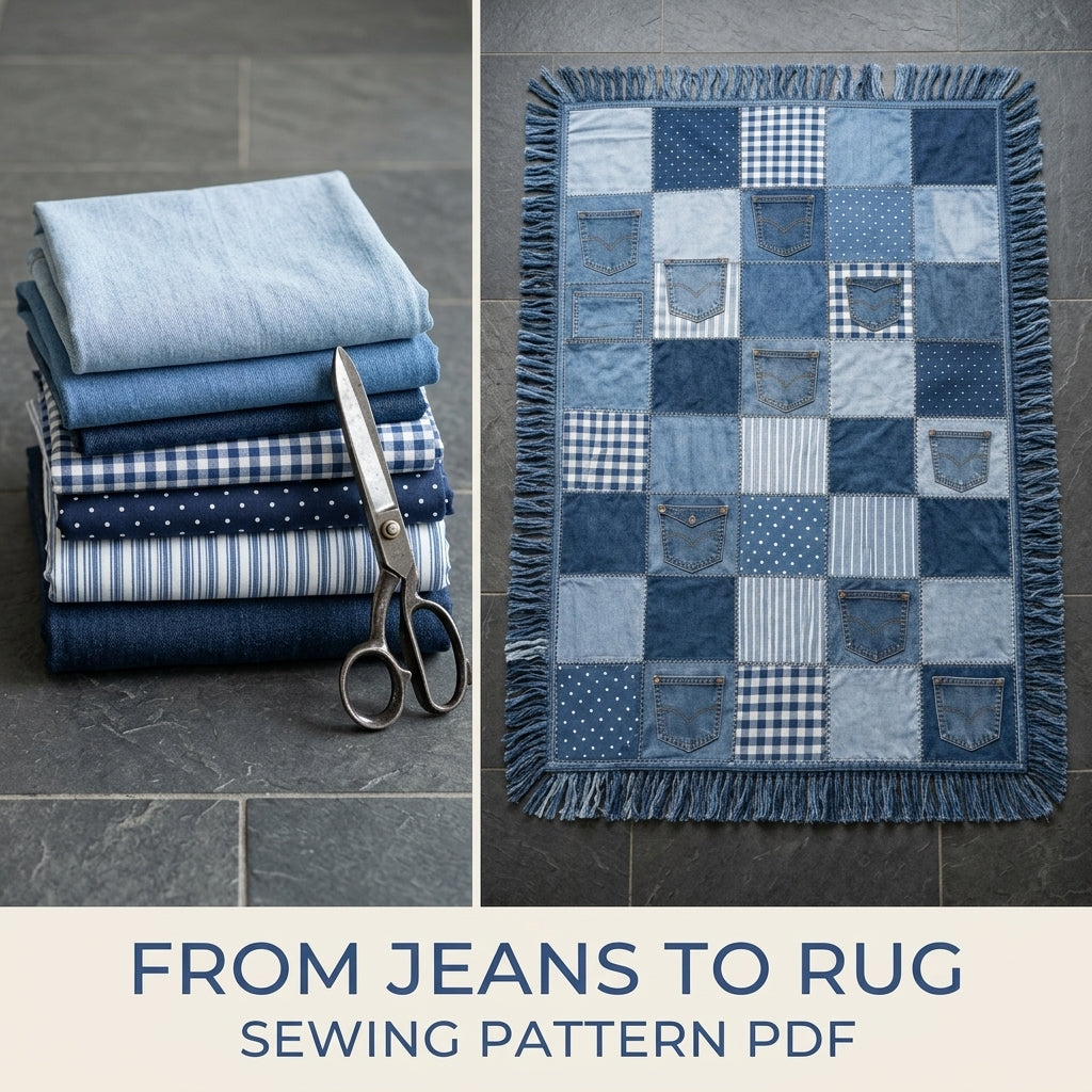 Denim Pocket Patchwork Rug Sewing Pattern PDF – Upcycled Jeans Area Rug