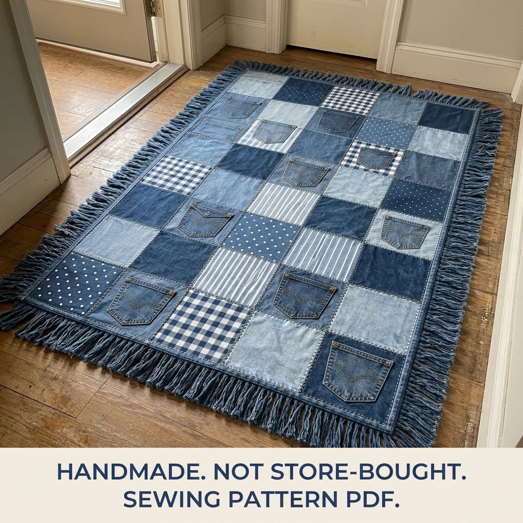 Denim Pocket Patchwork Rug Sewing Pattern PDF – Upcycled Jeans Area Rug