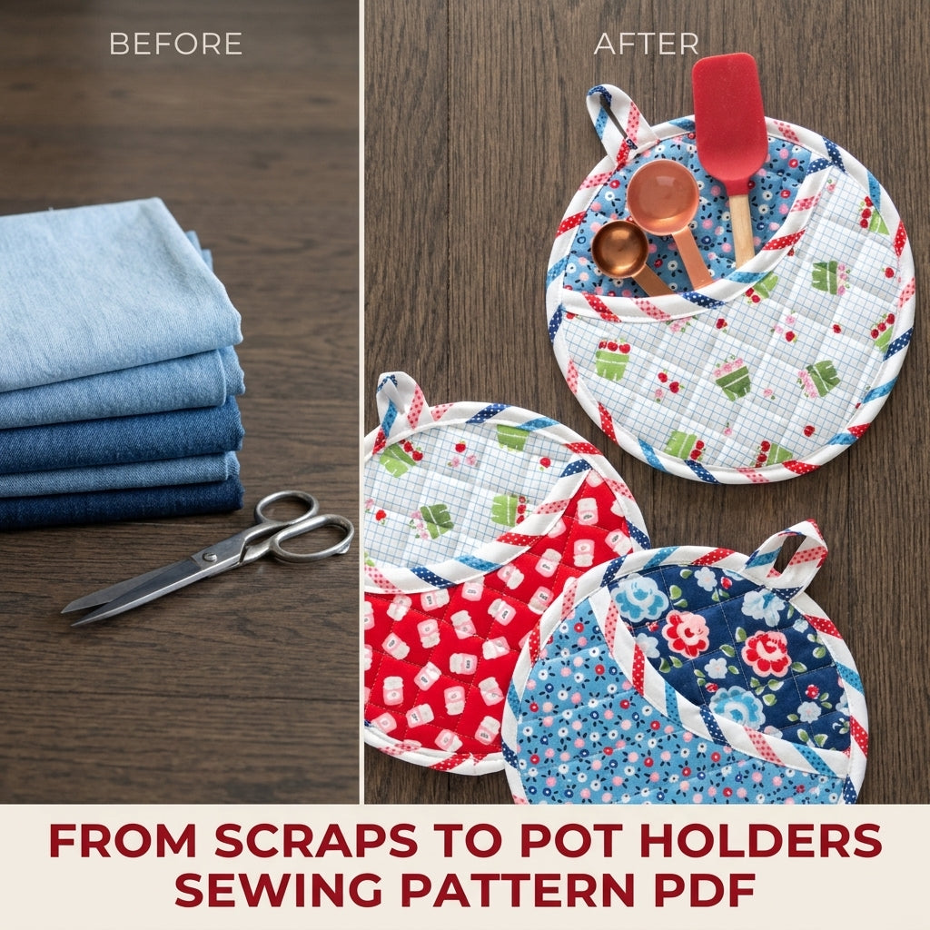 Round Pocket Pot Holder Sewing Pattern PDF – Quilted Pot Holder Set