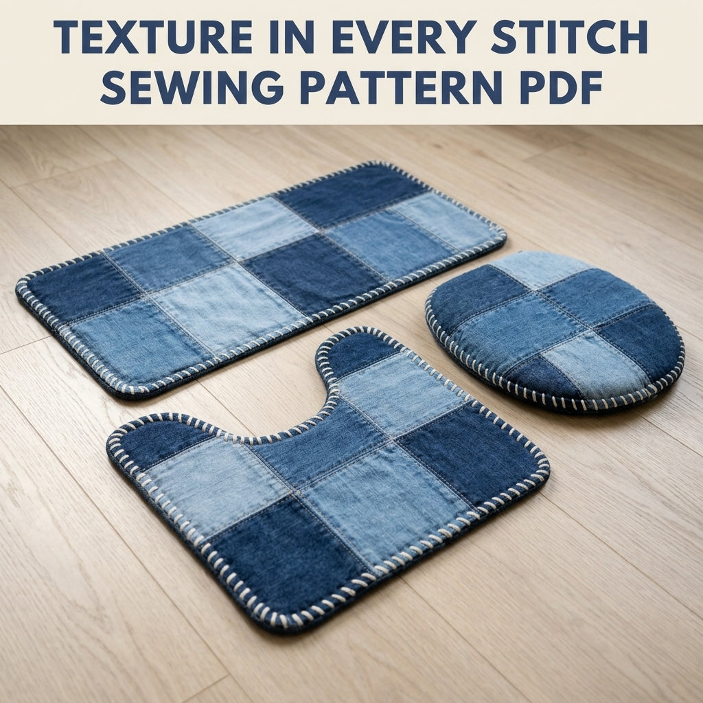 Denim Patchwork Bath Mat Set Sewing Pattern PDF – Upcycled Jeans Bathroom Rugs