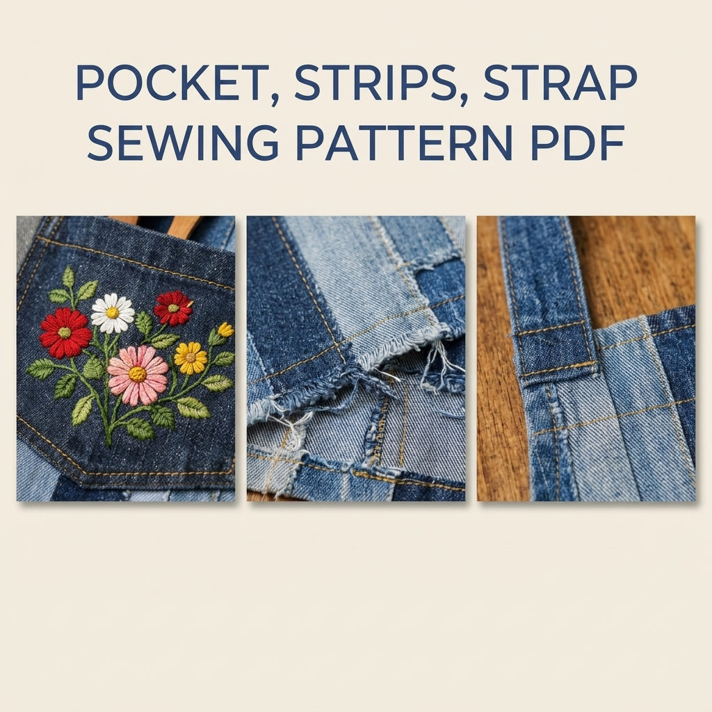 Denim Strip Patchwork Apron Sewing Pattern PDF – Upcycled Jeans Kitchen Apron