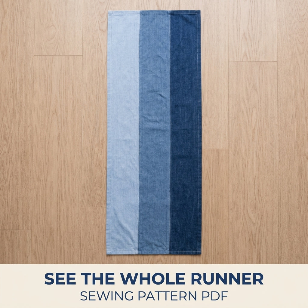 Ombré Denim Table Runner Sewing Pattern PDF – Upcycled Jeans Table Runner