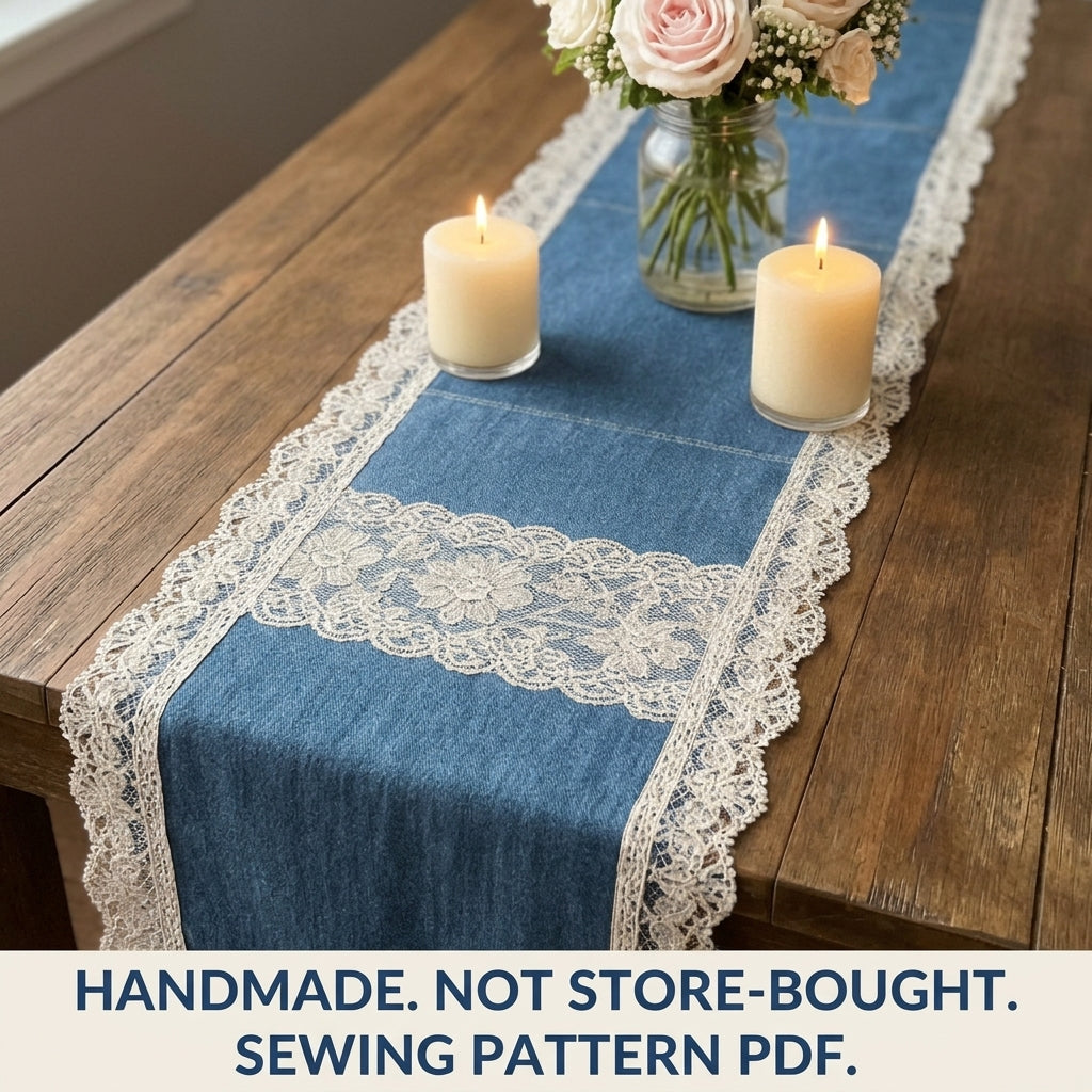 Denim Lace Table Runner Sewing Pattern PDF – Upcycled Jeans Table Decor