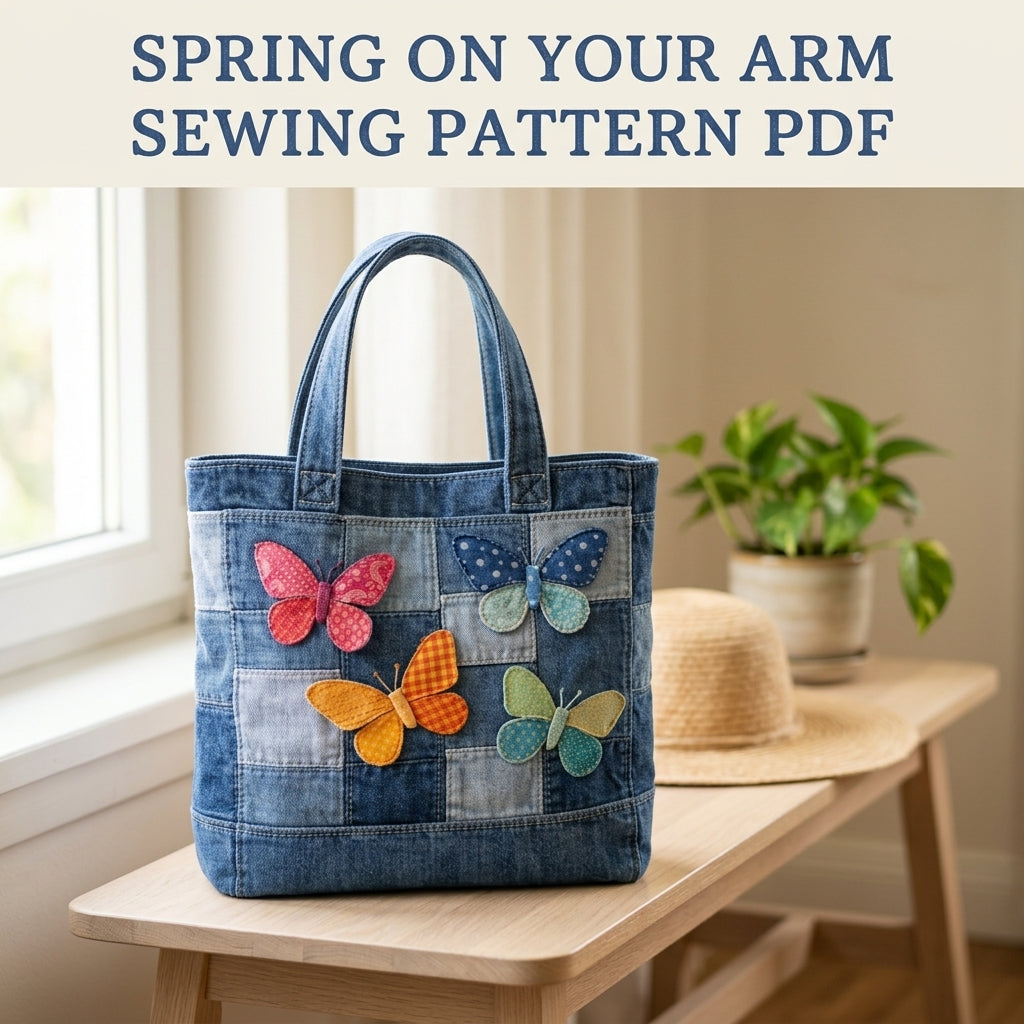Patchwork Butterfly Denim Tote Sewing Pattern PDF – Upcycled Jeans Zip Bag
