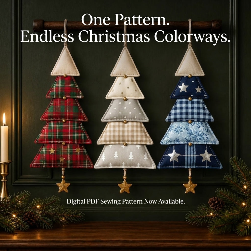 Hanging Fabric Christmas Trees Sewing Pattern — Set of 3 Tiered Tree Ornaments with Star Charms, PDF Download
