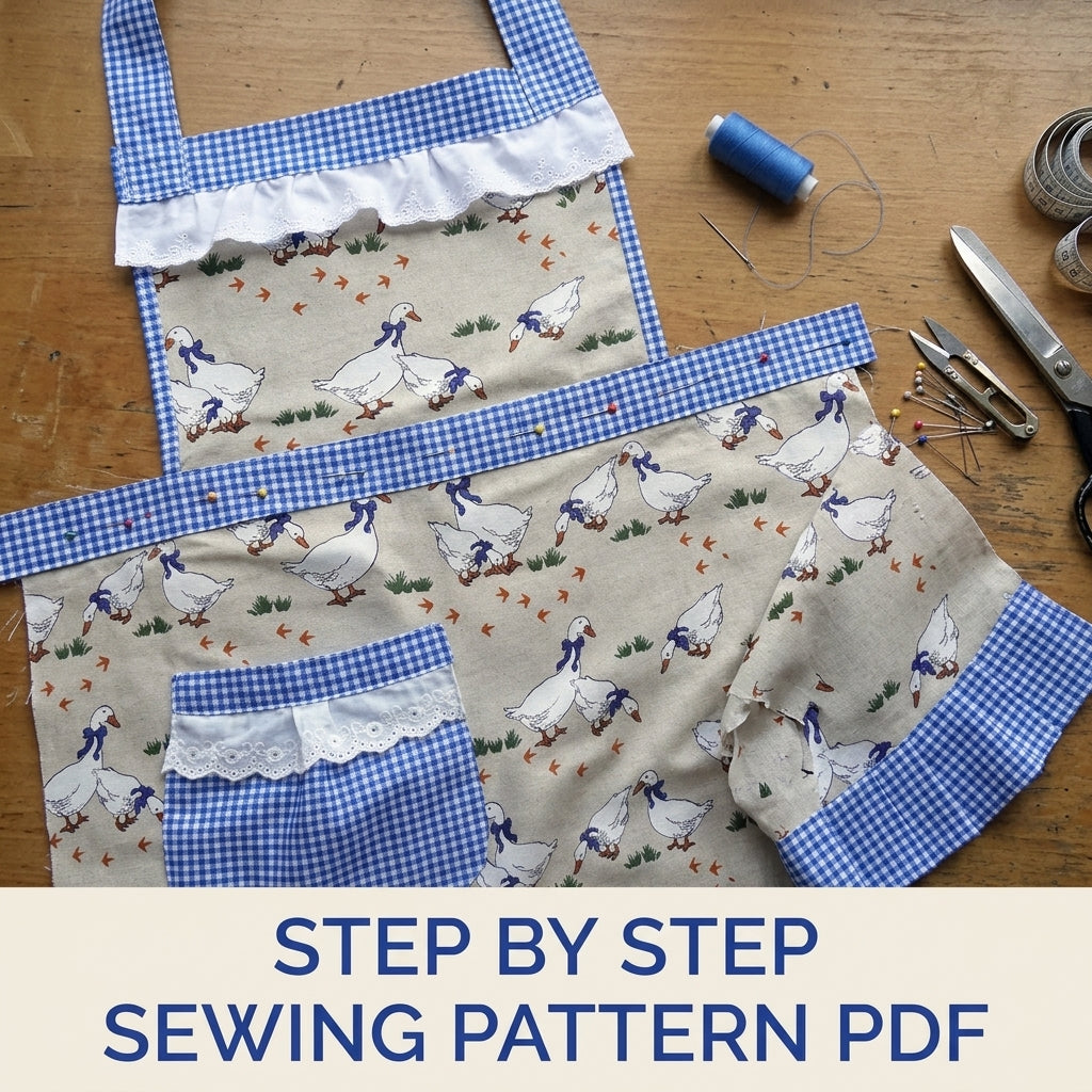 Gingham Goose Apron Sewing Pattern PDF – Farmhouse Ruffle Apron