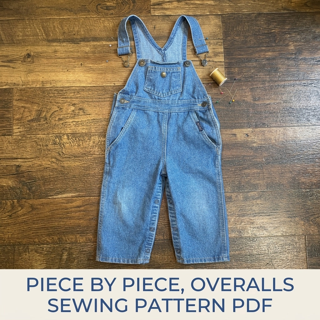 Kids Denim Overalls Sewing Pattern PDF – Toddler Bib Overalls with Snap Legs