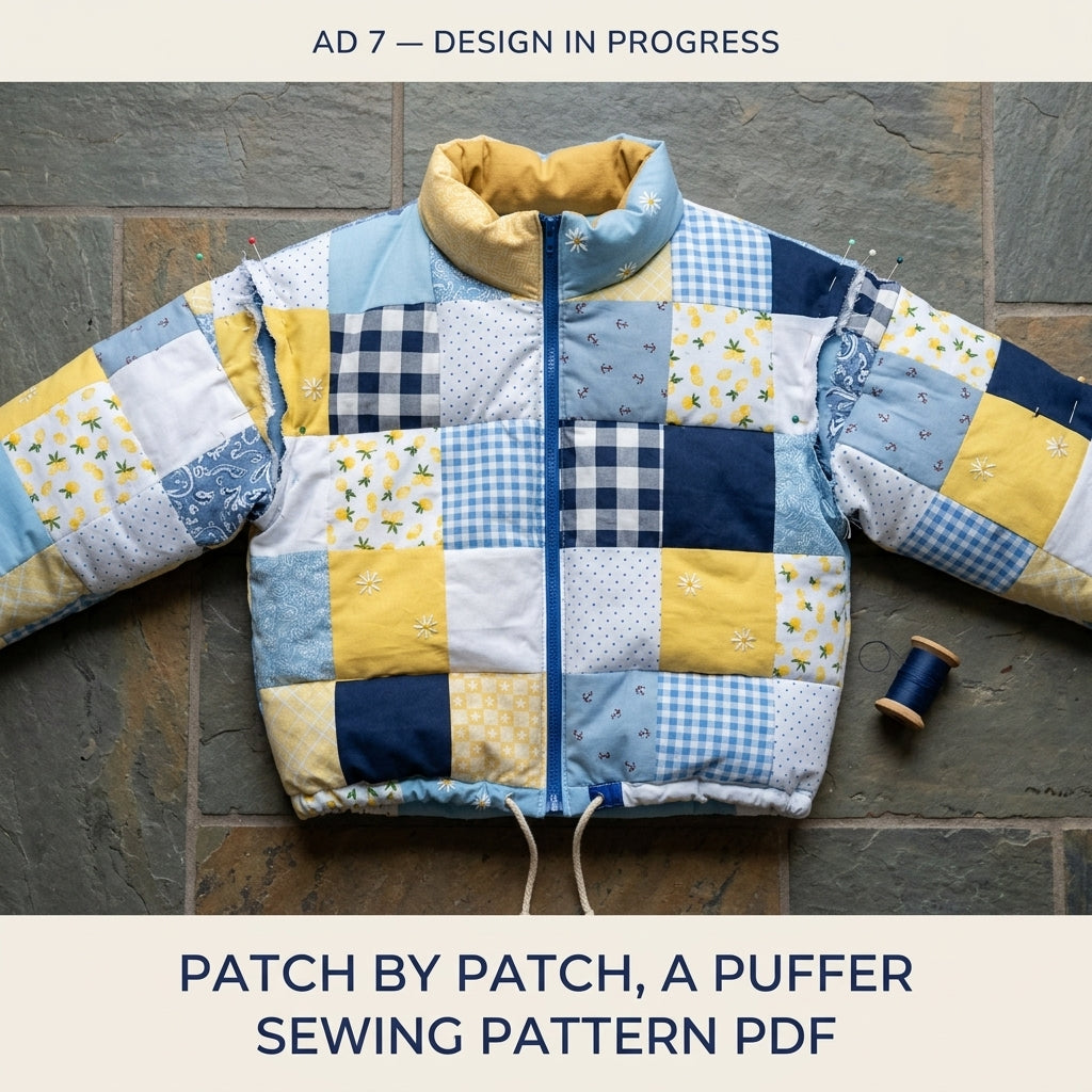 Patchwork Puffer Jacket Sewing Pattern PDF – Cropped Quilted Scrap Puffer Coat
