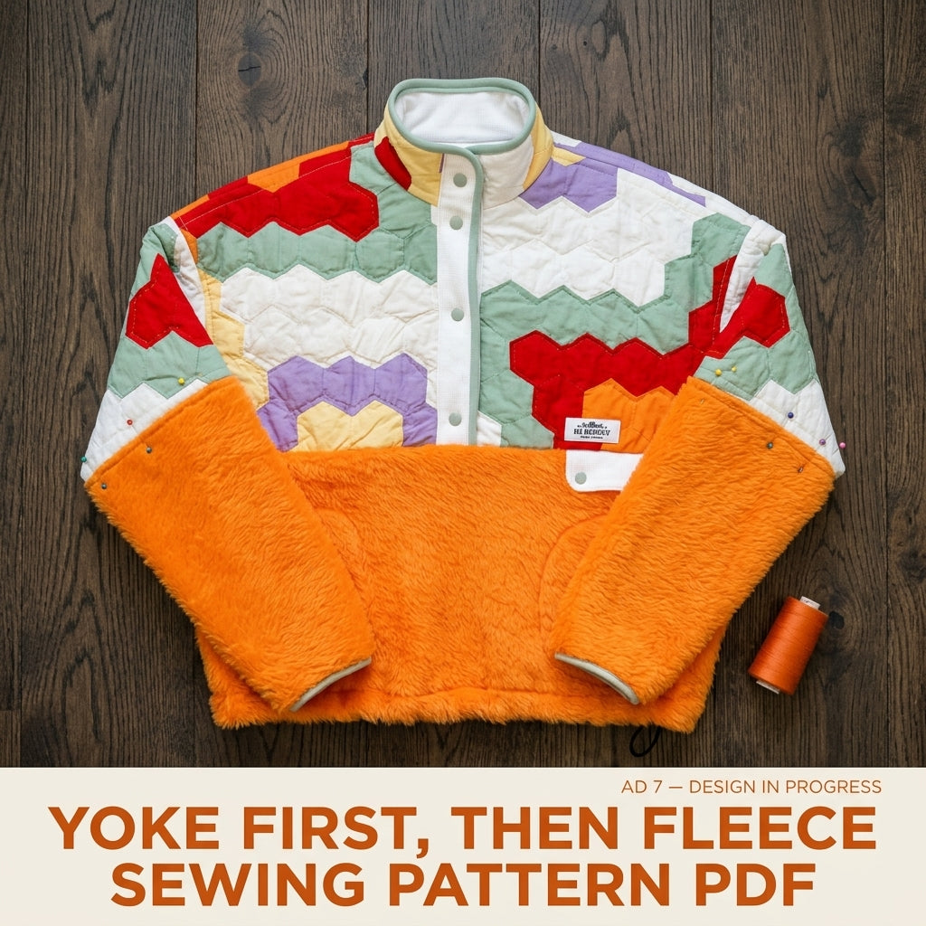 Hexagon Quilt Fleece Pullover Sewing Pattern PDF – Cropped Quilted Yoke Sweater
