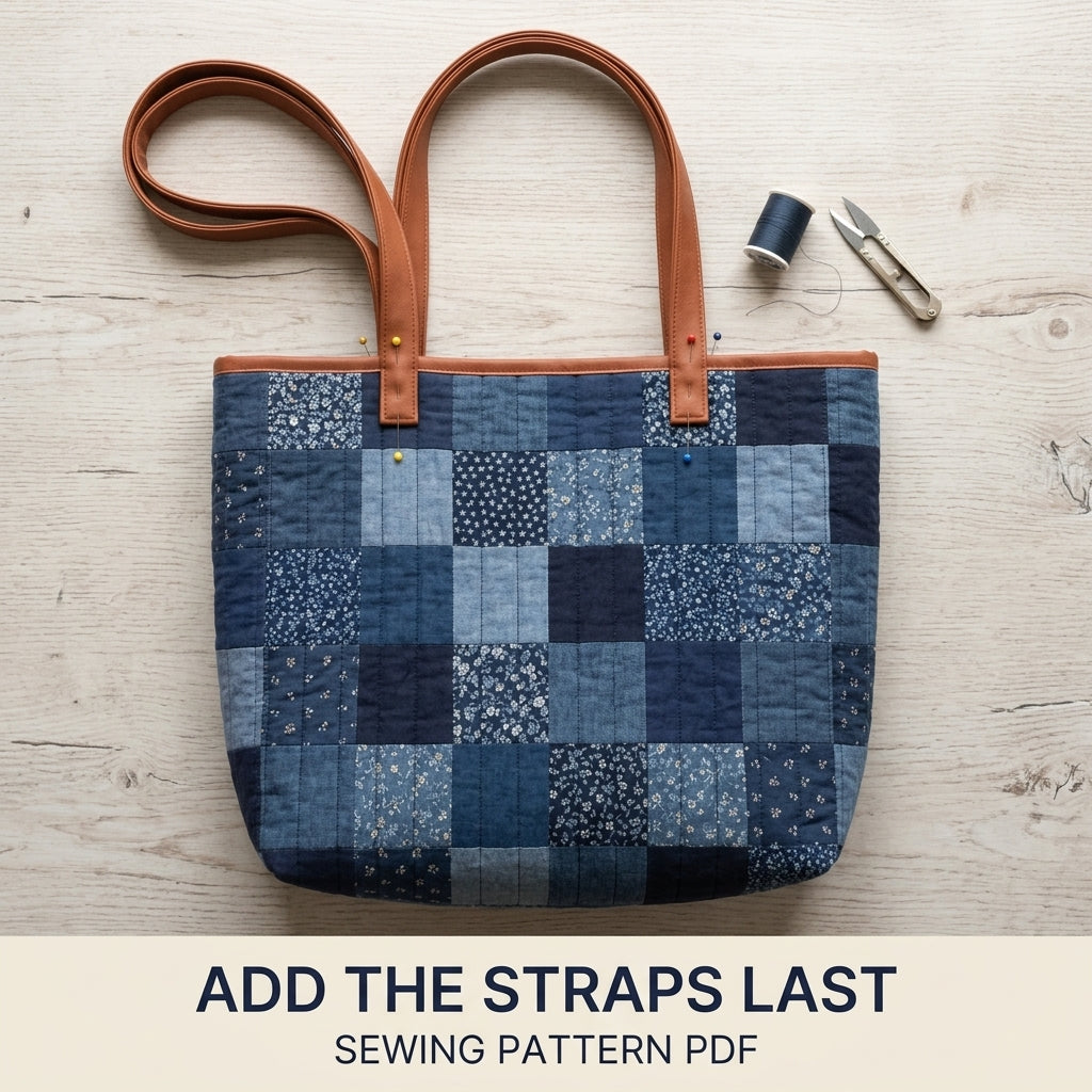 Quilted Tote Bag Sewing Pattern PDF – Patchwork Quilt Tote with Shoulder Straps
