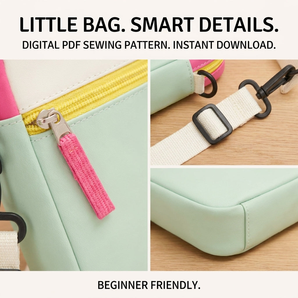 Phone Crossbody Bag Sewing Pattern — Two-Pocket Mini Bag with Adjustable Strap, Beginner Friendly, PDF Download