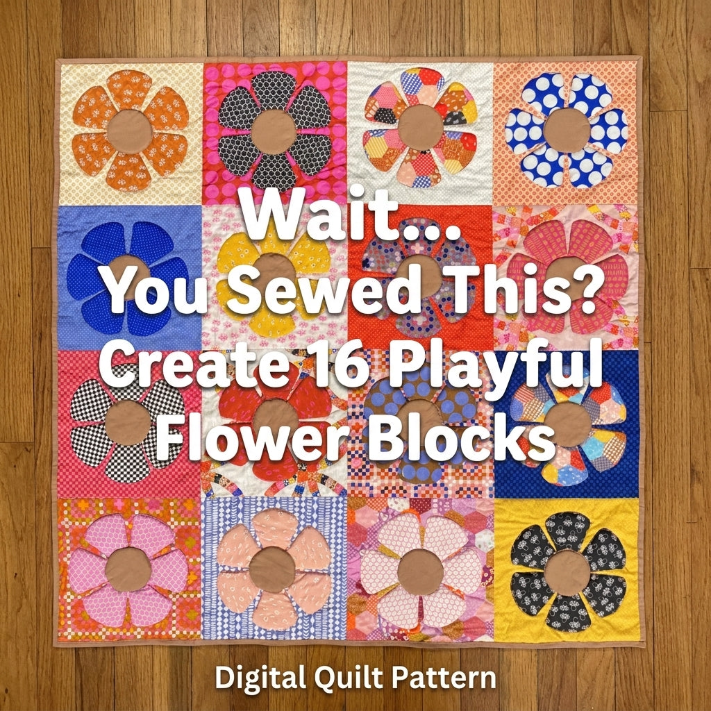 Retro Flower Quilt Pattern | Appliqué Petal Blocks in Scrappy Prints | Beginner Quilt with Full-Size Templates | PDF Instant Download