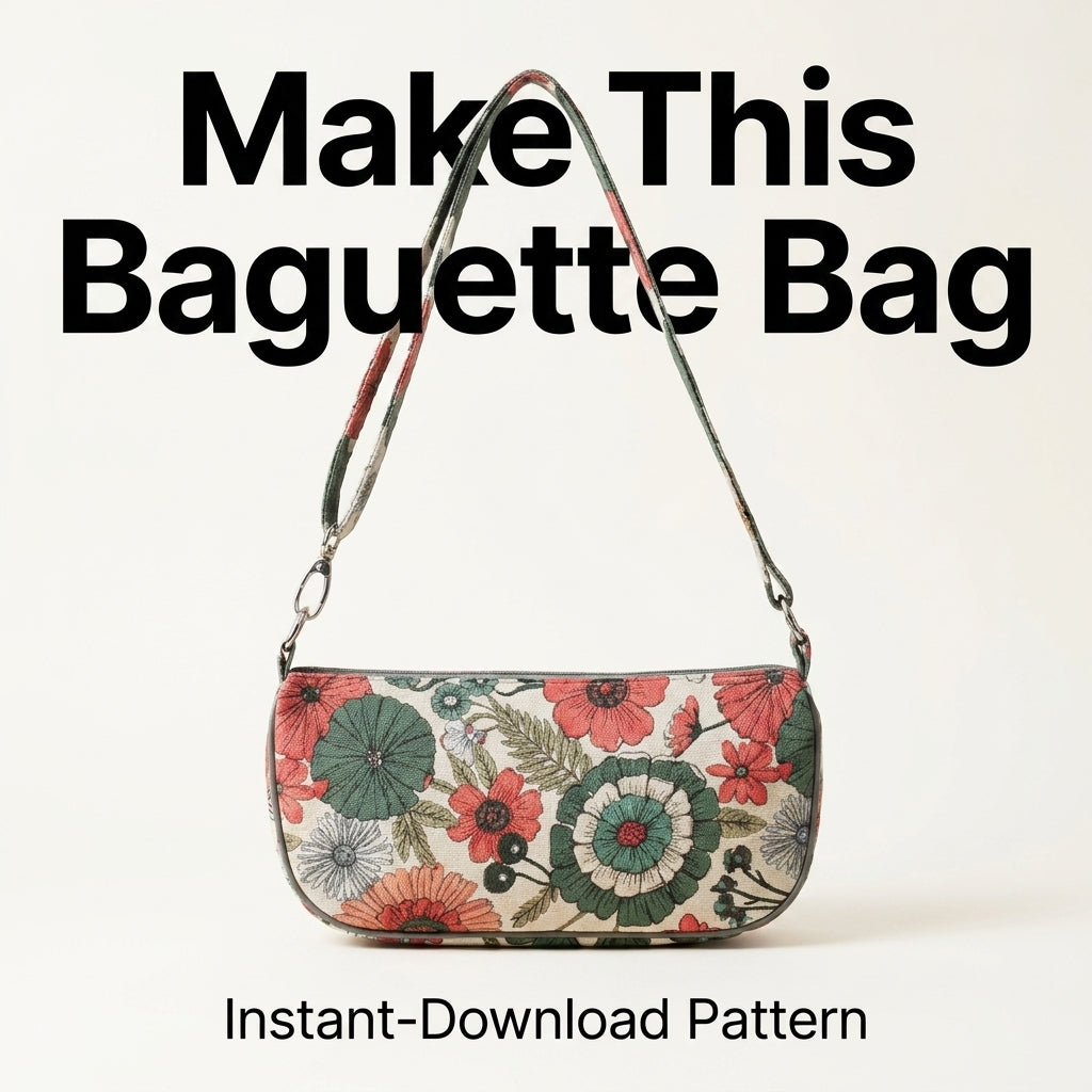Baguette Bag Sewing Pattern — Curved Zip Shoulder Bag with Detachable Strap, Beginner Friendly, PDF Download