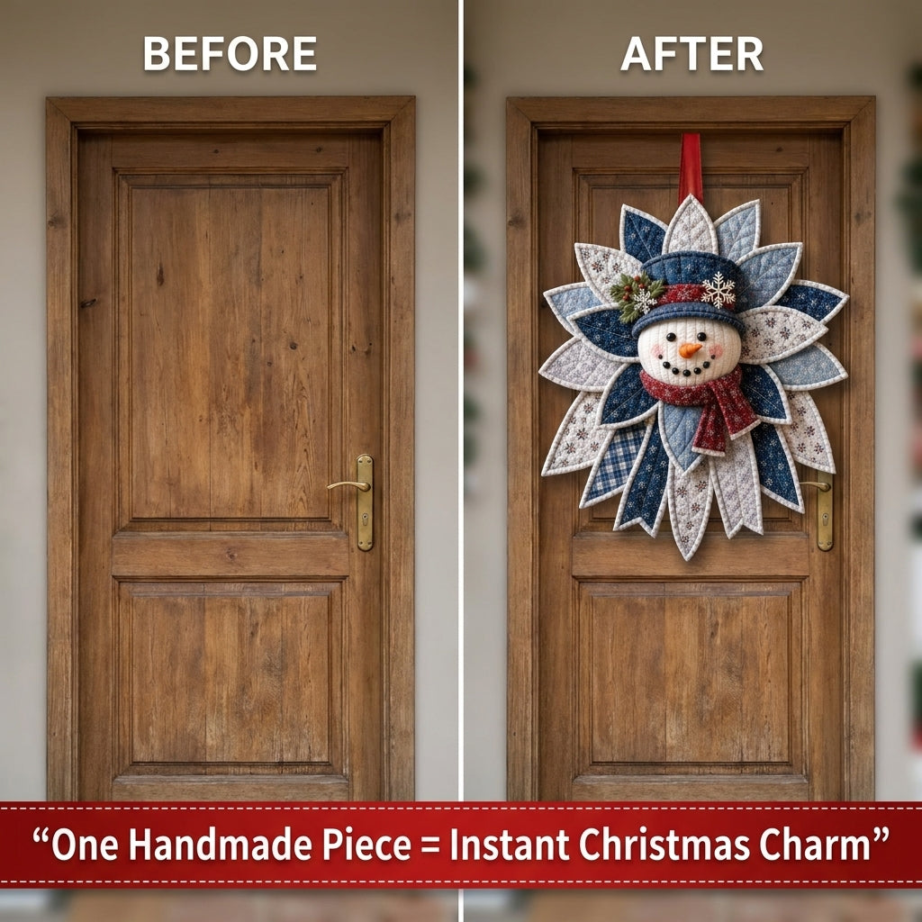 Christmas Door Hanger Sewing Pattern — Folded Fabric Snowman Wreath, No-Quilting Method, PDF Download