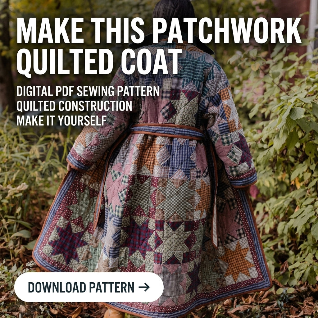 Quilt Coat Sewing Pattern – Long Belted Patchwork Star Coat