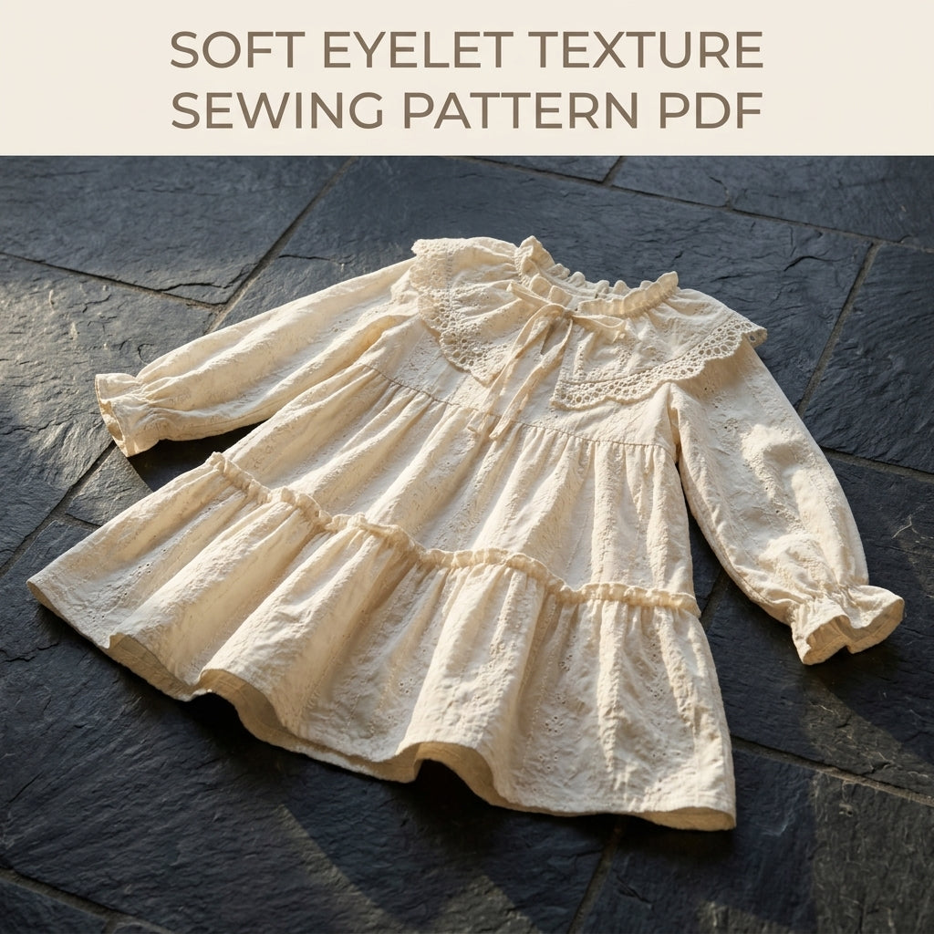 Girls Tiered Dress Sewing Pattern PDF – Eyelet Dress with Lace Collar