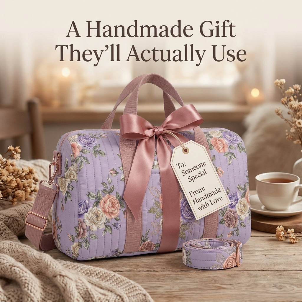 Quilted Duffle Bag Sewing Pattern — Weekender with Detachable Strap and Side Pockets, PDF Download