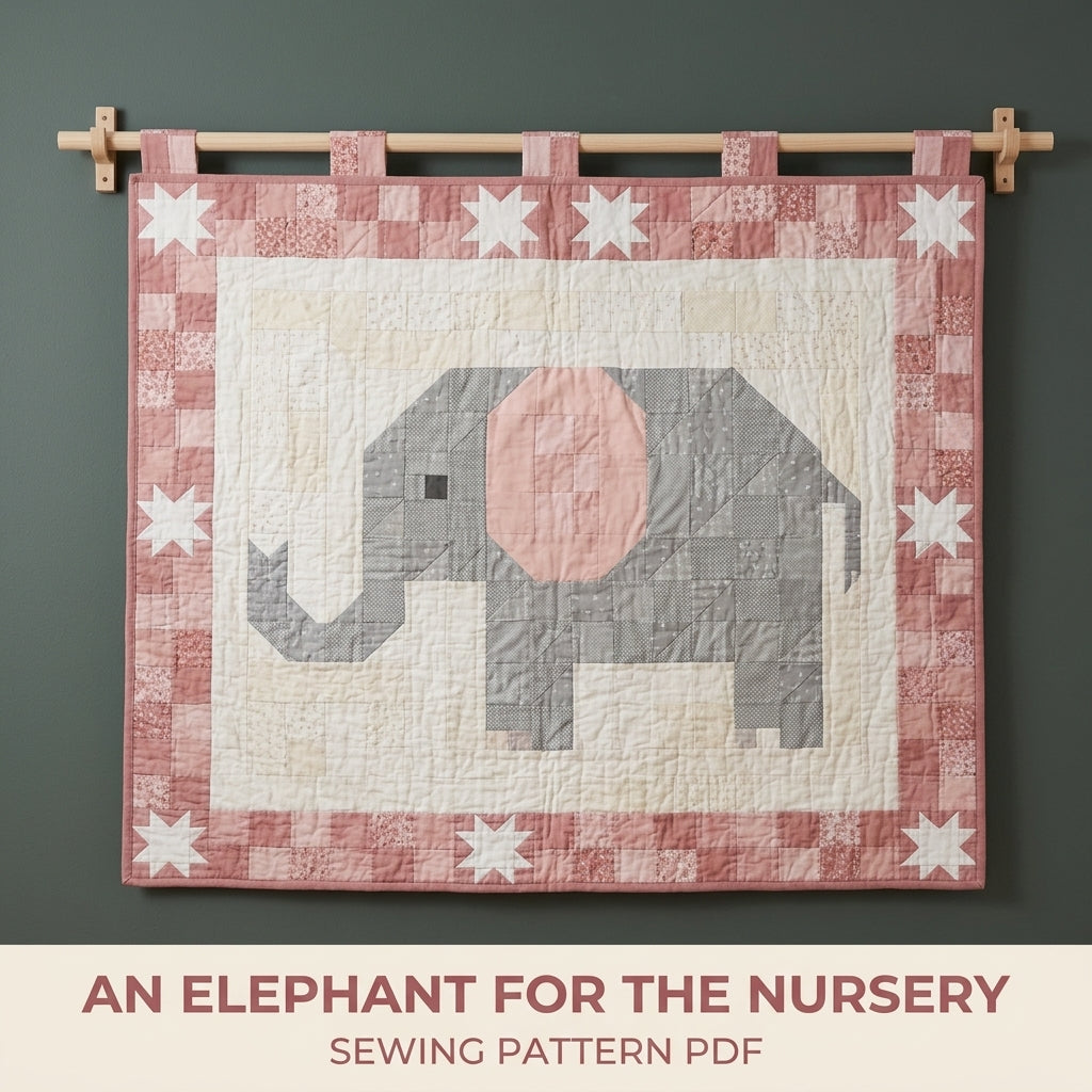 Elephant Baby Quilt Pattern PDF – Pieced Nursery Quilt in Grey and Pink