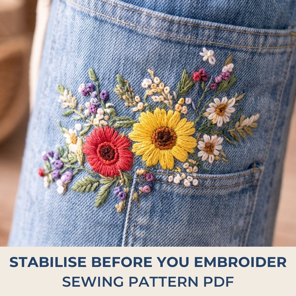 Embroidered Pocket Bottle Bag Sewing Pattern PDF – Upcycled Jeans Bottle Holder