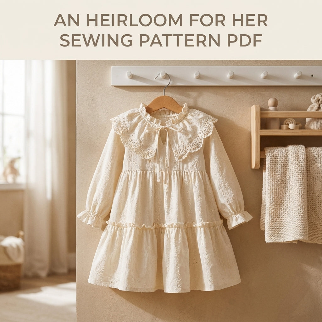 Girls Tiered Dress Sewing Pattern PDF – Eyelet Dress with Lace Collar
