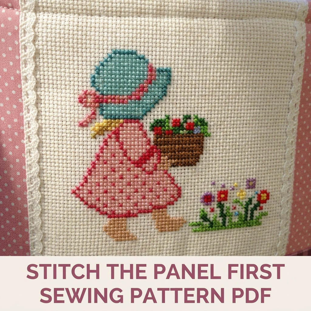 Sunbonnet Girl Cross-Stitch Tote Sewing Pattern PDF – Small Tote with Stitched Panel