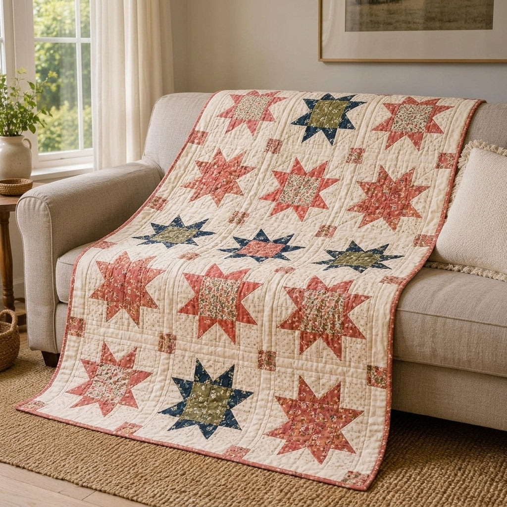 Sawtooth Star Quilt Pattern PDF – Traditional Star Throw Quilt with Sashing and Cornerstones