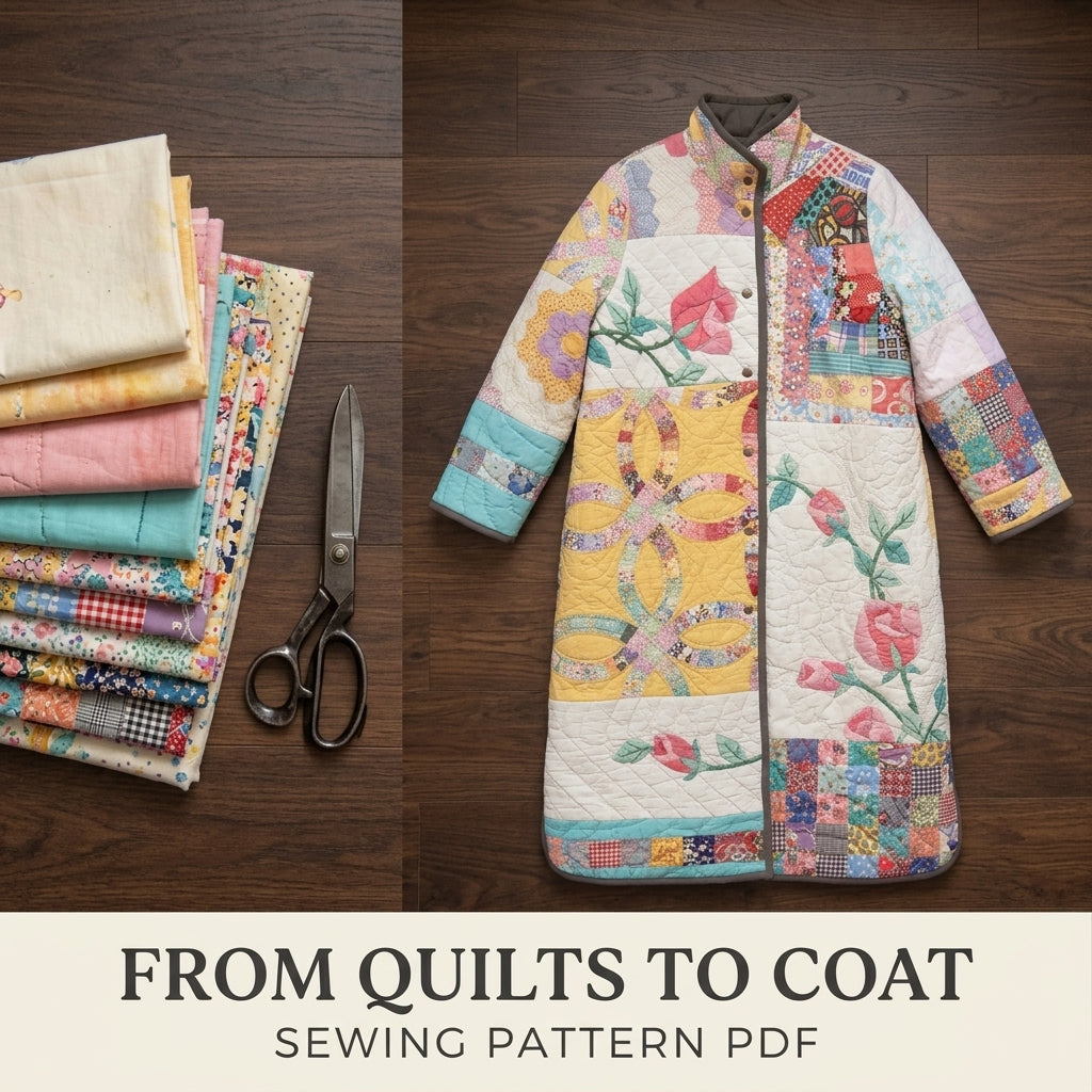 Wedding Ring Rose Quilt Coat Sewing Pattern PDF – Long Coat from Vintage Quilts