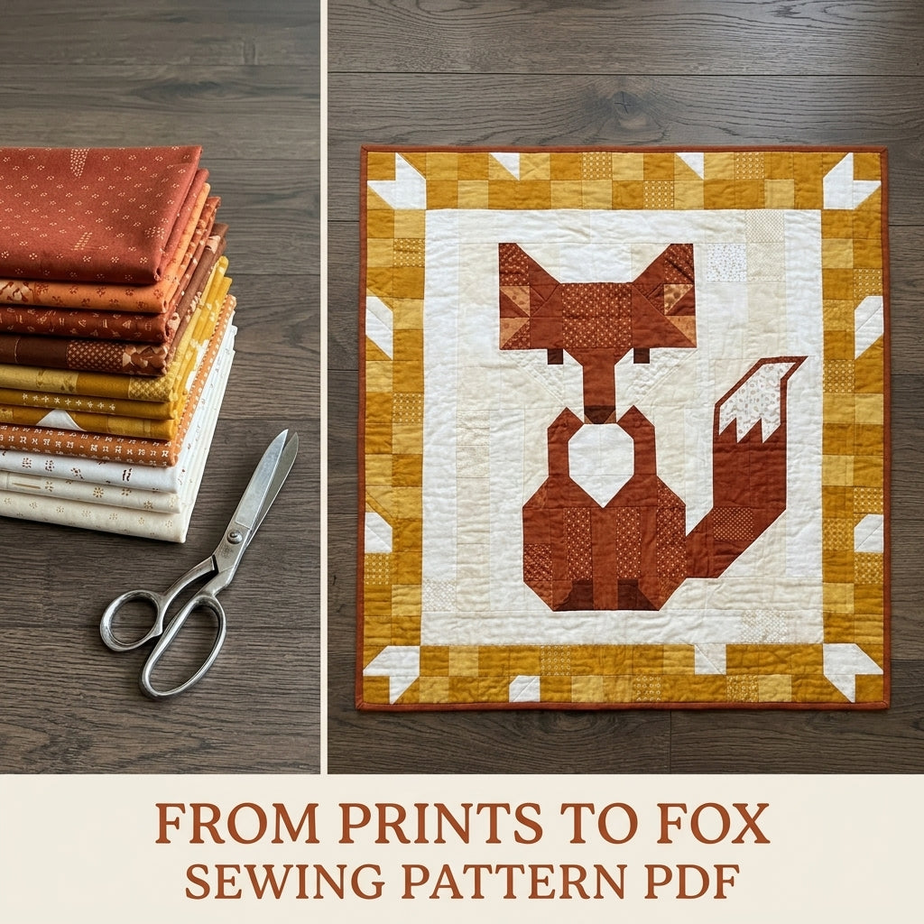 Fox Baby Quilt Pattern PDF – Woodland Pieced Nursery Quilt with Mustard Border