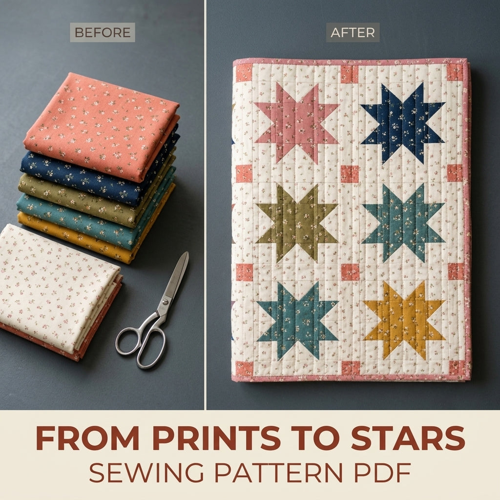 Scrappy Sawtooth Star Quilt Pattern PDF – Star Throw Quilt with Sashing and Cornerstones