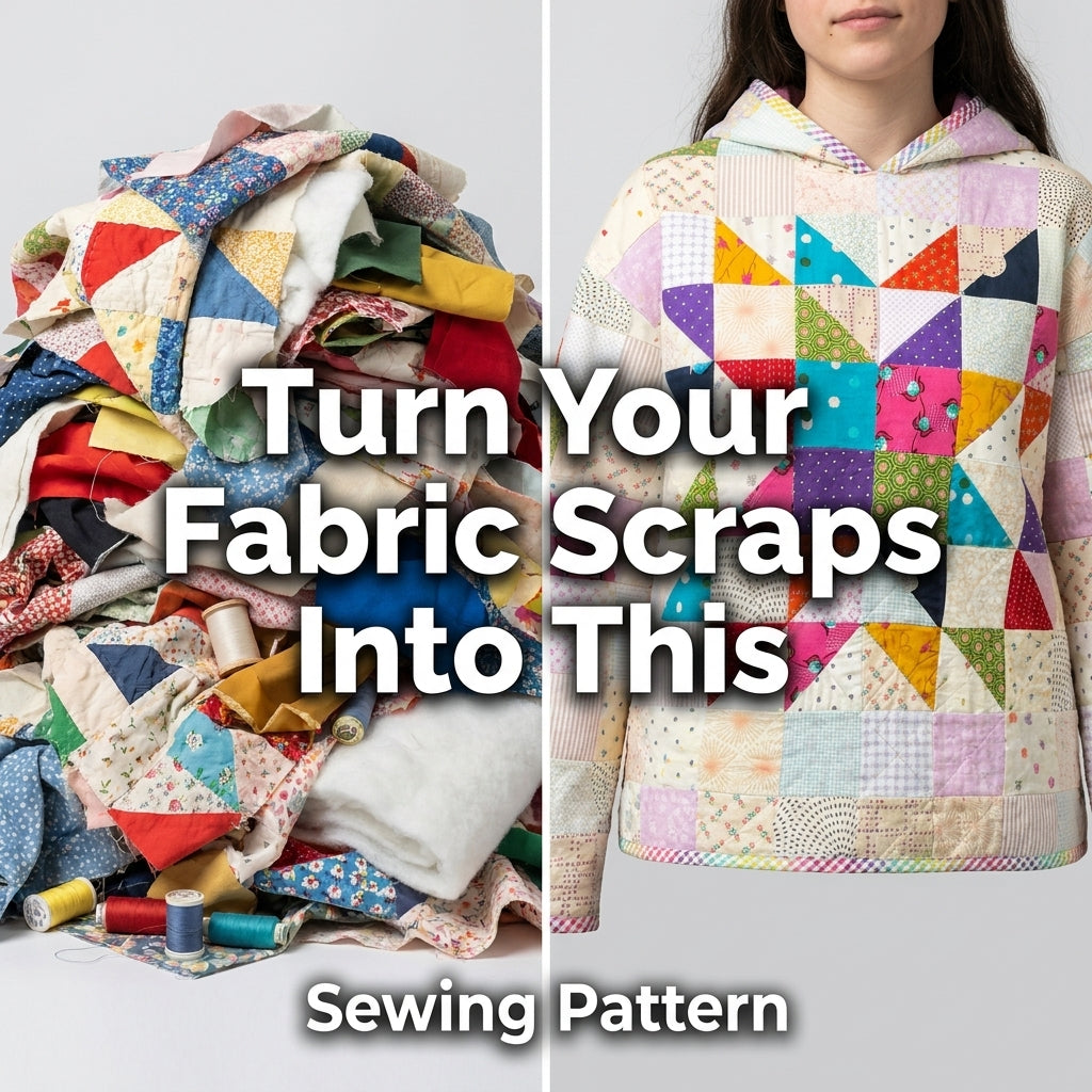Quilted Hoodie Sewing Pattern — Pullover Patchwork Hoodie with Star Block, Sizes XS–3XL, A0 and A4 PDF