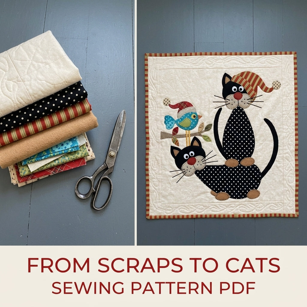 Polka Dot Cats Quilt Sewing Pattern PDF – Folk Cat Appliqué Lap Quilt
