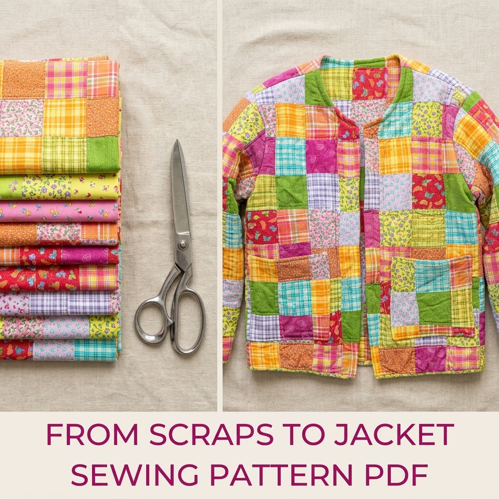Bright Patchwork Quilted Jacket Sewing Pattern PDF – Boxy Scrap Quilt Coat